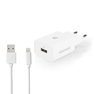 Afbeelding van USB oplader Nedis 1 poort (USB A, 12W, Lightning kabel, Wit)