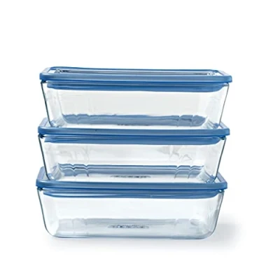 Afbeelding van Pyrex Zero Plastic Set van 3 rechthoekige dozen 0,8LL Borosilicaatglas Glazen deksel Ovenbestendig Made in France