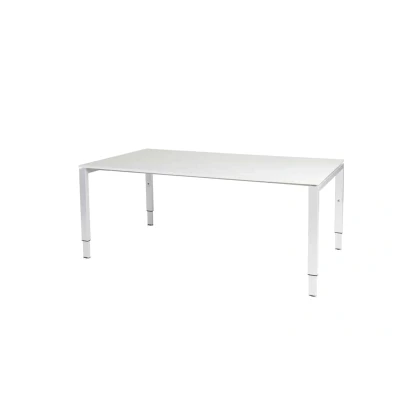 Afbeelding van Domino vergadertafel, hoogte instelbaar (62 85cm) met 180x100cm &#039;zwevend&#039; krijtwit 25mm blad en wit (RAL9010) N poot frame