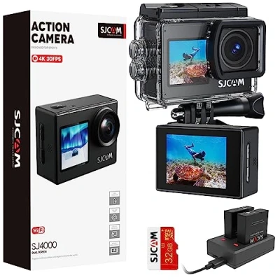 Afbeelding van SJCAM SJ4000 actiecamera upgrade 4K Ultra HD Dual Screen waterdichte onderwatercamera 98FT groothoek 170 stabilisatie wifi camera met extra batterij, SD kaart, accessoireset