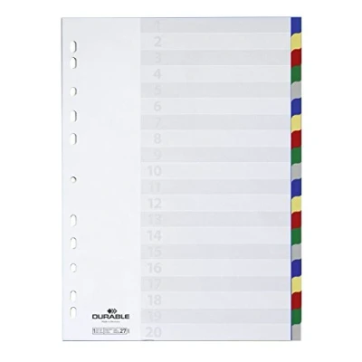 Afbeelding van Durable 675827 tabbladen van kunststof met universele perforatie en gekleurde tabbladen, 20 stuks