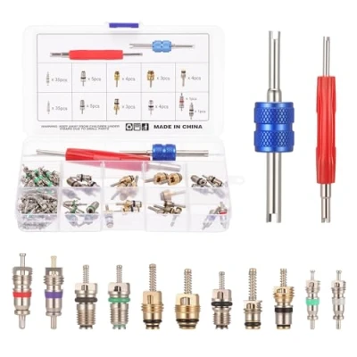 Afbeelding van HSEAMALL 102 STKS A/C Valve Core R12 R134a Automotive Airconditioning Koeling Tire Staaf Harten Remover Tool Assortiment Kit