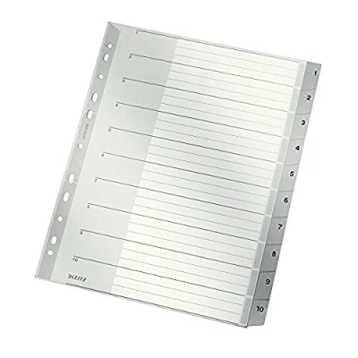 Afbeelding van Leitz 1280 Register Din A4 Bovenbreedte 1 10 Polypropyleen Grijs Tabbladen 12800000