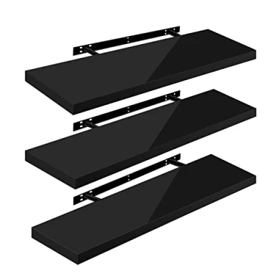 Afbeelding van WOLTU Wandplanken, wandplank, 3 stuks, zwevend rek, boekenrek, cd, dvd, houten plaat, 100 x 22,9 3,8 cm, zwart, RG9482sz