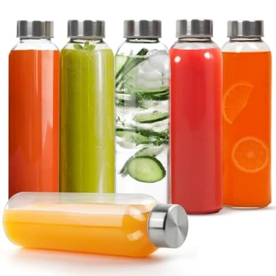 Afbeelding van 500 ml herbruikbare glazen waterfles met roestvrijstalen dop [verpakking van 6 stuks] doorzichtige lekvrije drinkfles set voor het sapen, warme en koude dranken smoothies