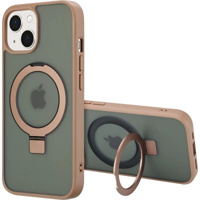 Afbeelding van Accezz Hoesje Geschikt voor iPhone 15 Ring Stand Backcover MagSafe bruin