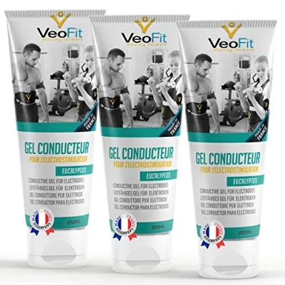 Afbeelding van VEOFIT Contactgel met Eucalyptus voor Elektrostimulatie 3*250mL Made in France geleidende elektrode gel TENS / EMS buikspiergordel huidbescherming en hydratatie elektroden therapie
