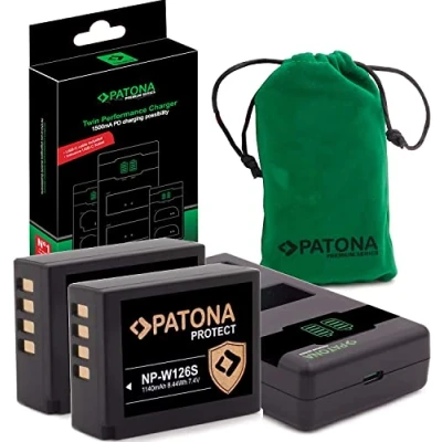 Afbeelding van PATONA V1 Protect NP W126s 2x 1140mAh batterij met NTC sensor en behuizing, inclusief USB PD Performance 161957 (max. 1000mA) Fuji X100VI X M5 T20 T30 II T50 enz.