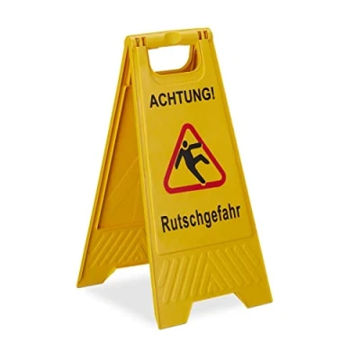 Afbeelding van relaxdays waarschuwingsbord „Achtung Rutschgefahr“ klapbaar gladde vloer bord geel