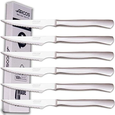 Afbeelding van Arcos Set van 6 roestvrijstalen steakmessen, lemmet 110 mm, ronde handgreep, ovale vorm, eendelig, vaatwasmachinebestendig, milieuvriendelijke doos
