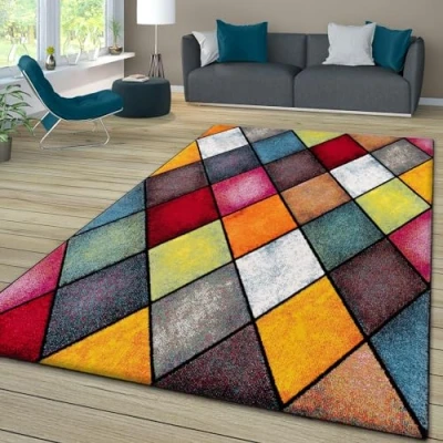 Afbeelding van TT Home Vloerkleed voor slaapkamer, volwassenen, woonkamer, modern geometrisch motief, gespikkeld, 3D, meerkleurig, kleur: grijs, groen, geel, afmetingen: 160 x 230 cm