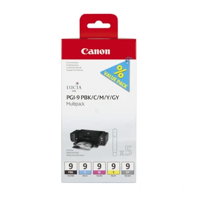 Image de Canon LUCIA Ink Value Pack PGI 9 PBK Multipack gris, noir, jaune, cyan, magenta originale réservoir d&#039;encre