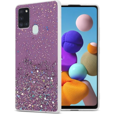 Afbeelding van Cadorabo Hoesje geschikt voor Samsung Galaxy A21s in Paars met Glitter Beschermhoes van flexibel TPU silicone fonkelende glitters Case Cover Etui