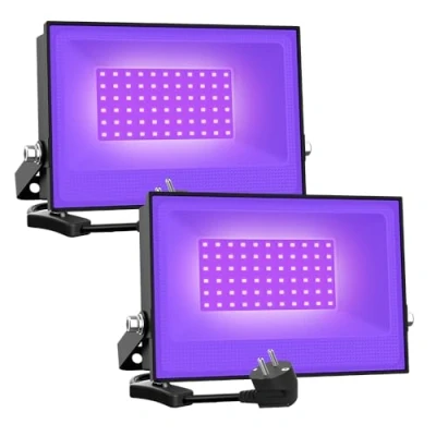 Afbeelding van Onforu Set van 2 led schijnwerpers, 30 W, UV schijnwerper met stekker, IP66 waterdicht, zwarte fluorescerende lamp schakelaar, projector, feestlicht voor bar, neonkleuren, decoratie