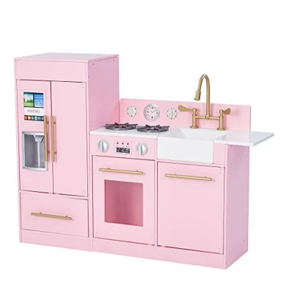 Afbeelding van Teamson Kids Groot Modern Houten Speelkeuken Kinderspeelgoed Rollenspel Speelgoed Roze/Goud