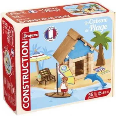 Image de La cabane de plage 55 pièces Jeu construction en bois naturel Tapis et accessoires inclus 22x18,5x8,5 cm