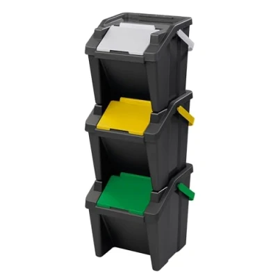 Afbeelding van Tontarelli Set van 3 MODA 30L stapelbare vuilnisbakken met handvat