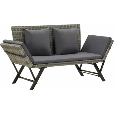 Afbeelding van Tuinbank met kussens 176 cm poly rattan grijs