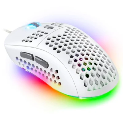 Afbeelding van Spirit Of Gamer Pro M4 Artic, bekabelde gamingmuis, RGB 12800 dpi, 6 programmeerbare toetsen, 13 heldere achtergrondverlichtingsmodi, ultralicht honingraatdesign, compatibel met pc, wit
