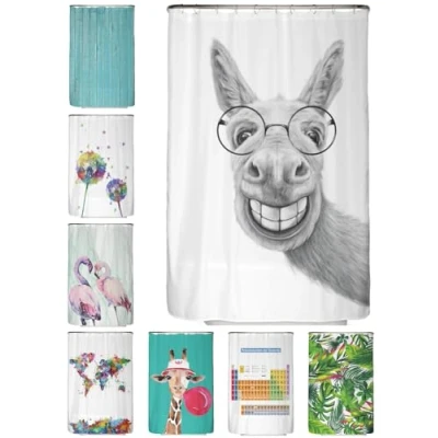Afbeelding van arteneur® Douchegordijn, schimmelbestendig, ezelmotief, gerecycled met Oeko Tex Standard 100, verzwaarde zoom, ondoorzichtig, waterdicht, wasbaar, 8 ringen en e book, 120 x 200 cm