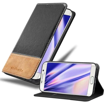 Afbeelding van Cadorabo Hoesje geschikt voor Samsung Galaxy S6 EDGE in ZWART BRUIN Beschermhoes met magnetische sluiting, standfunctie en kaartvakje Book Case Cover Etui