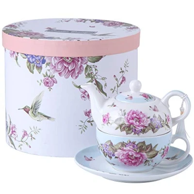 Afbeelding van London Boutique Bloemen Patroon Eenpersoons Porselein Theepot, Mok en Schotel Set Geschenkdoos