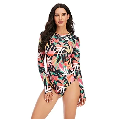 Afbeelding van BEACHKINI Dames Zip Up Surfwear Badpak Lange Mouwen Vrijetijdsbadpak Rash Guards