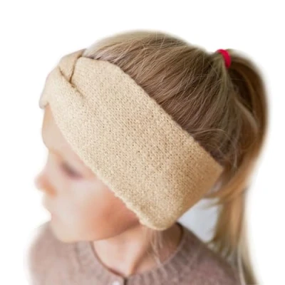 Afbeelding van Papierdrachen Hoofdband voor kinderen, gebreid, beige, comfortabel, elegant, met strikken, perfect accessoire jongens en meisjes