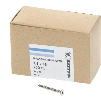 Afbeelding van Spaanplaatschroef RVS 3,5 x 35 mm, Torx15 (200 stuks)