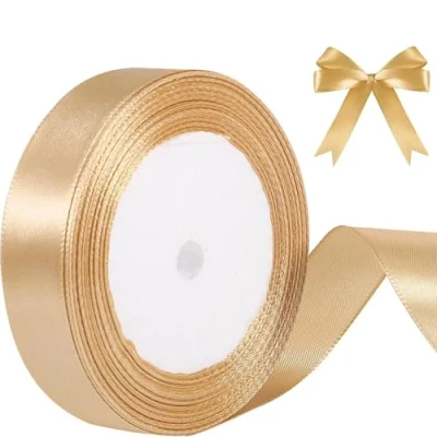 Afbeelding van Satijnen lint goud 2 cm Voor trouwjurk, doop en verjaardagsfeest Geschenkverpakking 22,8 m