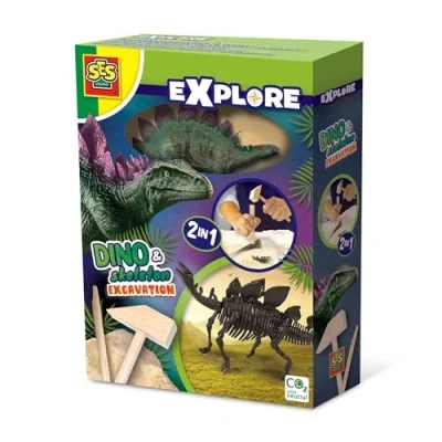 Afbeelding van SES Dino en skelet opgraven 2 in 1 Stegosaurus bikblok met complete set houten hamer beitel