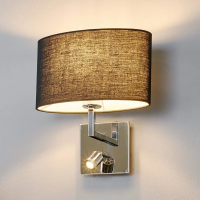Afbeelding van Lucande Wandlamp 1licht stof, metaal H: 29.5 cm E27 zwart, chroom