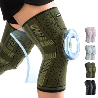 Afbeelding van CAMBIVO knieverband artrose, 2 delig, knieschijf, compressie, met zijdelingse stabilisatoren van PMMA en kussen voor meniscus, kniepijn, loopwedstrijden, sport