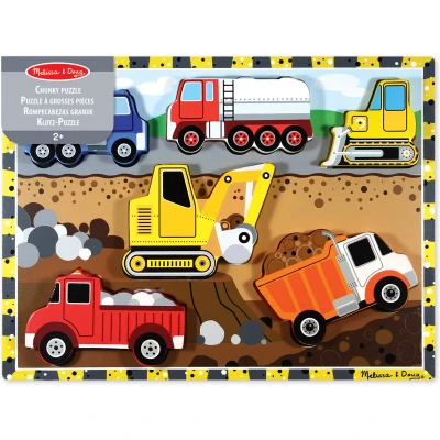 Afbeelding van Melissa &amp; Doug Bouwvoertuigen Houten Chunky Puzzel (6 stuks)
