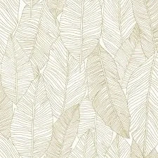 Afbeelding van ESTAhome behang getekende bladeren wit en goud 139125 0,53 x 10,05 m