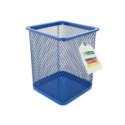 Afbeelding van D.RECT 110851 pennenhouder, vierkant, metaal, multifunctioneel, voor balpen, mesh design, marineblauw