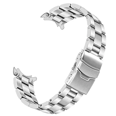Afbeelding van Solide conische horlogeband van roestvrij staal met gebogen uiteinde voor dames en heren, 20 mm, 22 sterke vouwsluiting, zwart, zilver, zwart., Verstelbare ronde riem