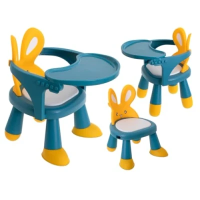 Afbeelding van Baby Kinderstoel Eetstoel Tafel om te eten en spelen Konijn Blauw / Geel Speeltafel Eettafel