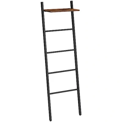 Afbeelding van Handdoekrek, ladderplank met 5 laags handdoekladder, stevige badkamerstandaard, industriële stijl, eenvoudig te monteren, voor woonkamer, slaapkamer, badkamer, vintage EBF73CJ01