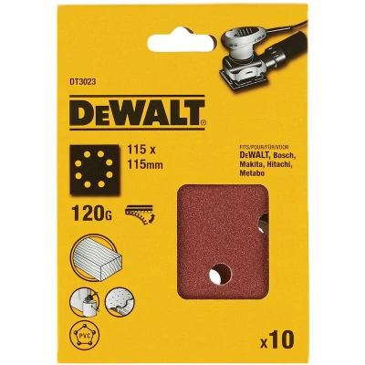Image de DEWALT DT3023 QZ papier de verre 1/4 115x115mm perforé velcro grain 120 (10 pcs)