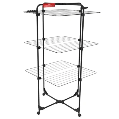Afbeelding van Vileda Mixer3 Ultimate, zwarte editie, drooglengte 30 meter, flexibel, gemakkelijk te verplaatsen en dragen, zwenkwielen, sokkenhouder