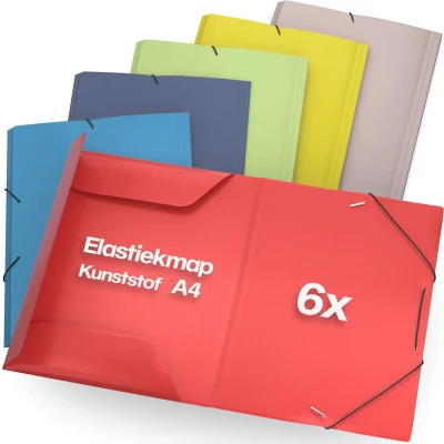 Afbeelding van Elastomap A4 6 stuks, Elastische map A4, met 3 kleppen, PP, Voor jongens, meisjes en kinderen Mappen elastiek, Documentenmap Zomer ACROPAQ