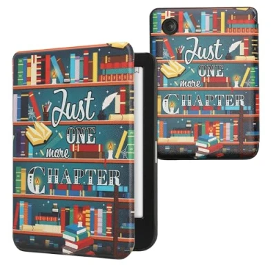 Afbeelding van kwmobile E reader hoesje geschikt voor Kobo Clara BW / Colour hoes flip case met magnetische sluiting Ereader cover bibliotheek design in meerkleurig