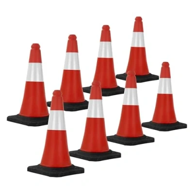 Afbeelding van ECD Germany 8 verkeerskegels 51 cm, rood en wit, verkeerskegel met zware voet, witte reflecterende strepen, waarschuwingskegel markeringskegel