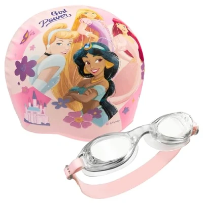 Afbeelding van Disney Zwembril voor kinderen, zwembrilset, anti condens, badmuts kinderen (roze, prinses, 3 6 jaar)