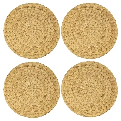 Afbeelding van HMF Set van 4 ronde gevlochten placemats waterhyacint afwasbaar 35 cm