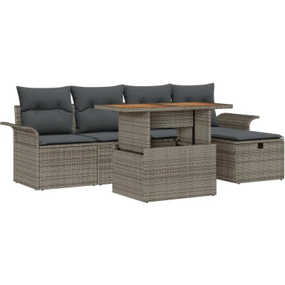 Afbeelding van vidaXL 6 delige tuinbank set met kussens grijs poly rattan