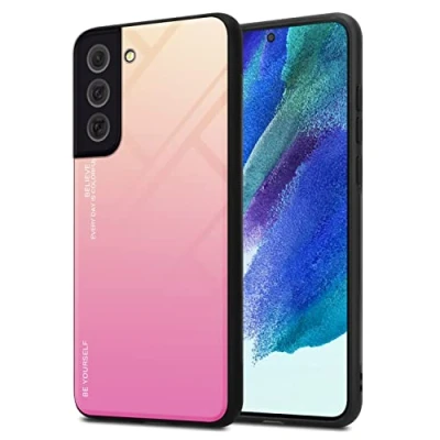 Afbeelding van Cadorabo Hoesje geschikt voor Samsung Galaxy S22 in GEEL ROZE Tweekleurige beschermhoes van TPU silicone Case Cover en achterzijde gehard glas
