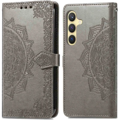Afbeelding van iMoshion Hoesje Geschikt voor Samsung Galaxy S24 Met Pasjeshouder Mandala Bookcase Grijs