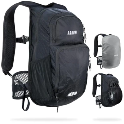 Afbeelding van AARON Fiets en wandelrugzak, 25 liter, mountainbike rugzak, waterdicht, met regenhoes, kleine skirugzak, voor dames heren, zwart, 8 l, zwart.